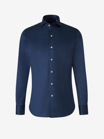 Shop Canali Cotton Knit Shirt In Navy Blue