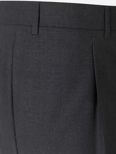 Shop Canali Formal Wool Trousers In Coal Grey