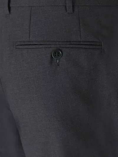 Shop Canali Formal Wool Trousers In Coal Grey