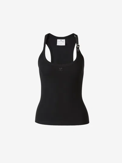 Shop Courrèges Ribbed Knit Top In Black