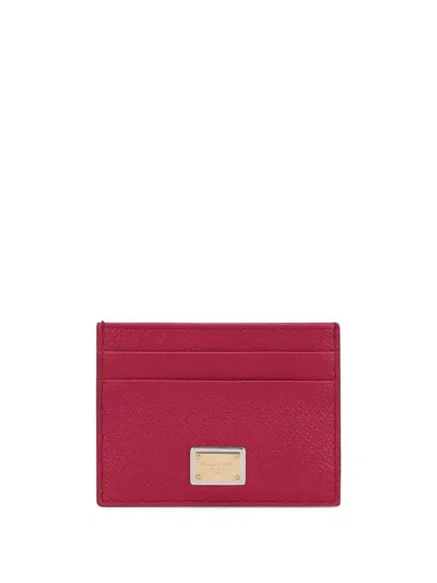 Shop Dolce & Gabbana Dauphine Card Holder With Logo Plaque In Pink & Purple
