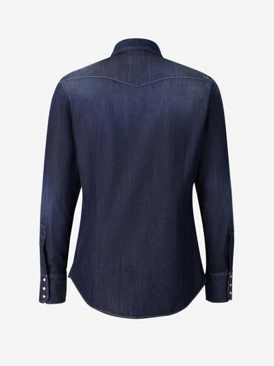 Shop Dsquared2 Logo Denim Shirt In Cobalt Blue