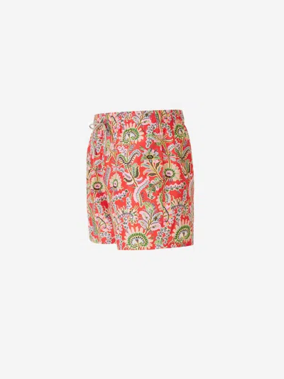 Shop Etro Floral Motif Swimsuit In Red