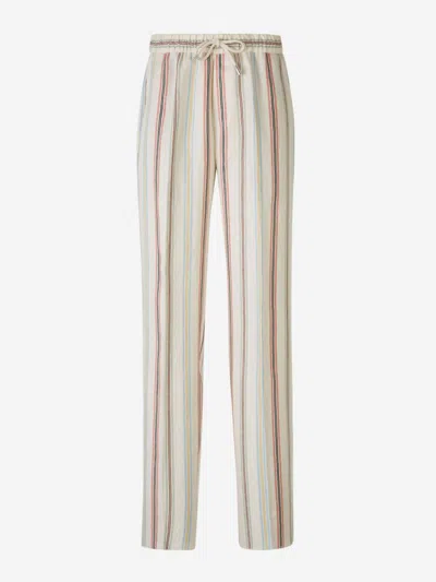 Shop Etro Linen Striped Motif Trousers In Multi Striped Motif