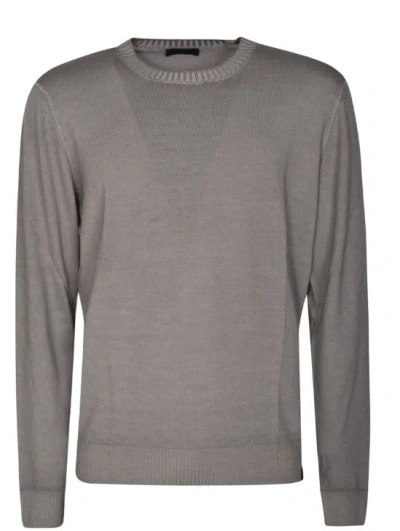 Fay Walnut Virgin Wool Sweater With Iconic Embroidered Logo In Cemento
