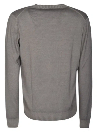 Fay Walnut Virgin Wool Sweater With Iconic Embroidered Logo In Cemento