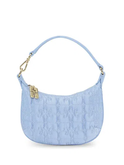 Shop Ganni Butterfly Satin Mini Bag In Clear Blue