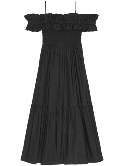 Shop Ganni Cotton Long Dress In Black