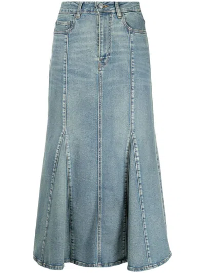 Shop Ganni Tint Denim Peplum Skirt In Clear Blue
