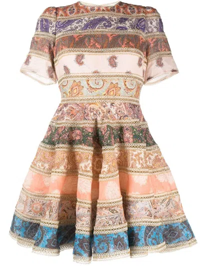 Shop Zimmermann Devi Short Dress In Multicolour