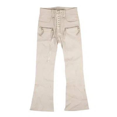 Shop Ben Taverniti Unravel Project Leather Lace Up Pants - Tan In White