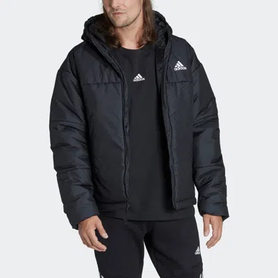 Shop Adidas Originals Men's Adidas Bsc 3-stripes Puffy Hooded Jacket In Black
