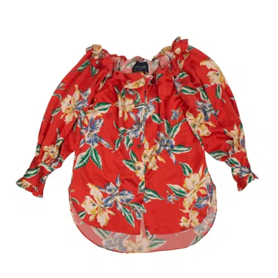Shop Lost Daze Floral 'aloha' Off-shoulder Silk Blouse Shirt - Red
