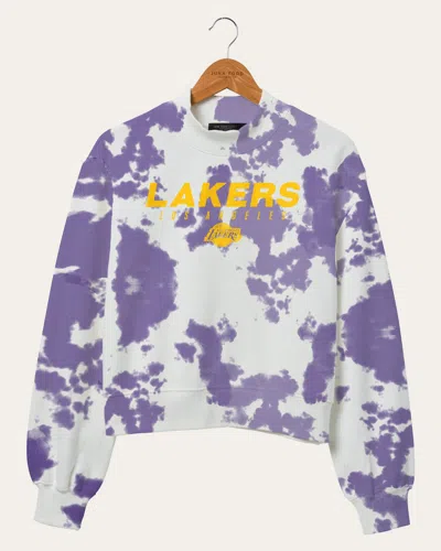 Shop Junk Food Clothing Women's Nba Los Angeles Lakers Tie Dye Mock Neck Fleece In Purple