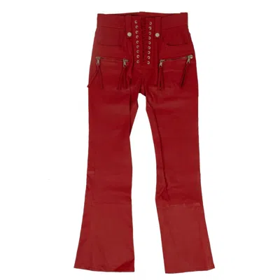 Ben Taverniti Unravel Project Leather Cropped Plonge Lace-up Pants - Red In Red