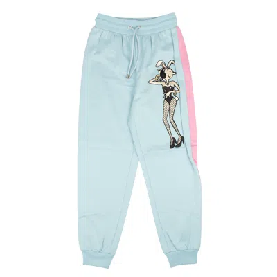 Shop Moschino Couture Nwt  Light Blue Side Stripe Bunny Patch Pants