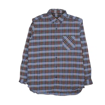 Freemans Sporting Club Blue Plaid Long Sleeve Cotton Shirt In Multi