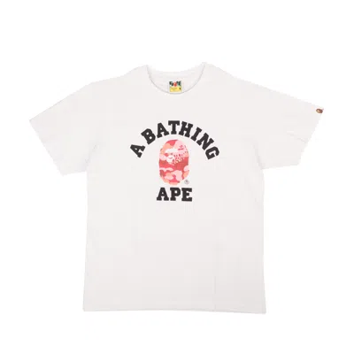 Shop Bape White Cotton Pink Camo Ape Logo Short Sleeve T-shirt In Multi