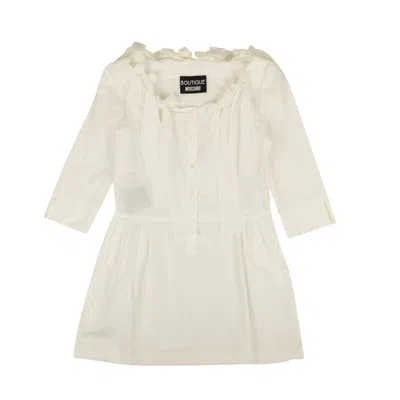 Shop Boutique Moschino Nwt  White Bow Accented Fit & Flare Mini Dress
