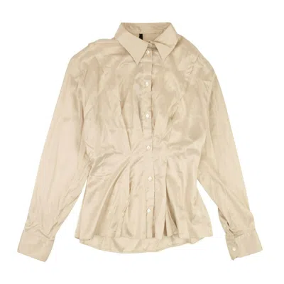 Shop Ben Taverniti Unravel Project Silk Striped Button Down Shirt - Beige