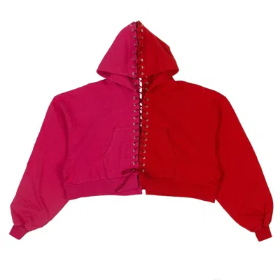 Shop Ben Taverniti Unravel Project Lace-up Hoodie Sweatshirt - Fuchsia/red In Pink