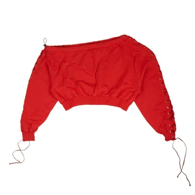 Shop Ben Taverniti Unravel Project Off The Shoulder Sweatshirt - Red