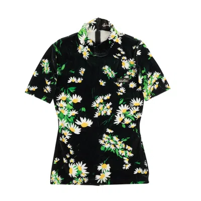 Richard Quinn Daisy Velour Short Sleeve Top - Black In Black