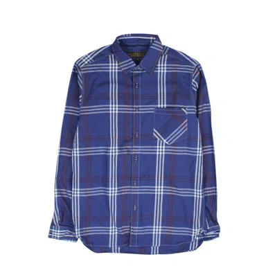 Freemans Sporting Club Dark Blue Checkered Shirt In Blue