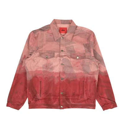 Shop 424 On Fairfax American Flag Print Pigment Dip Denim Jacket - Pink/red