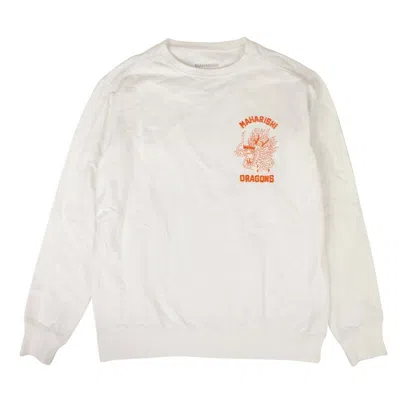 Shop Maharishi Cotton Stencil Dragon Chest Crew Sweater - White