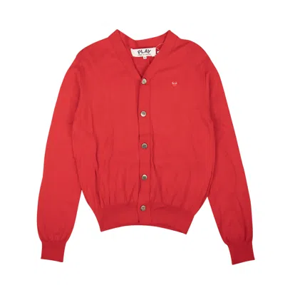 Shop Comme Des Garçons Play Comme Des Gar�ons Play Red Little Heart Knit Button Cardigan - Red