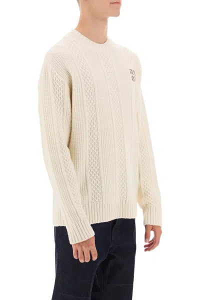 Shop Golden Goose Sweater With Hand-embroidered Logo In Beige
