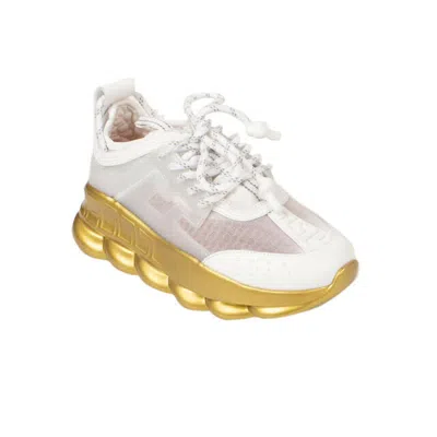 Shop Versace 'chain Reaction' Sneakers Shoes - White/gold