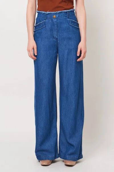 Raquel Allegra Lynn Pants In Washed Indigo In Multi