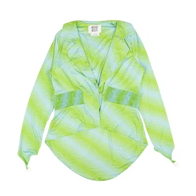 Shop Maisie Wilen Ruched Blazer Jacket - Blue/green In Multi