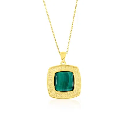 Shop Simona Sterling Silver Square Malachite Designed Pendant Necklace - Gold Plated In Green