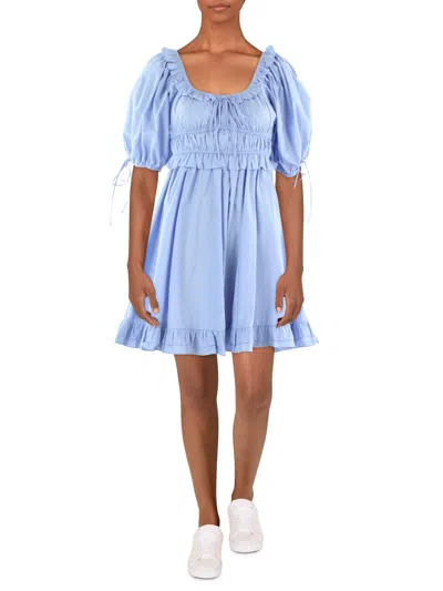 Shop En Saison Womens Puff Sleeve Short Mini Dress In Blue
