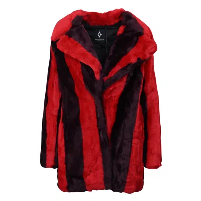 Shop Marcelo Burlon County Of Milan Red/purple Stripes Fake Fur Jacket