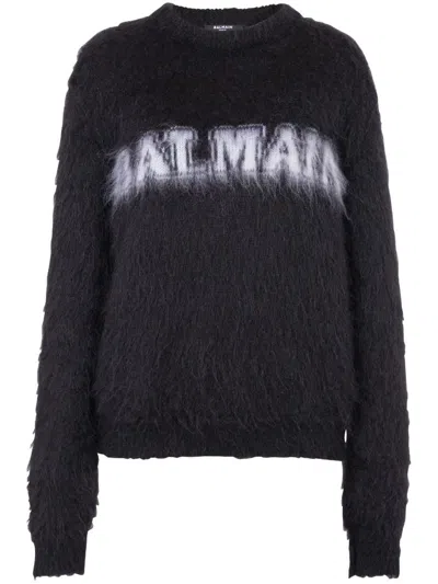 Shop Balmain Sweater With Jacquard Effect In Black