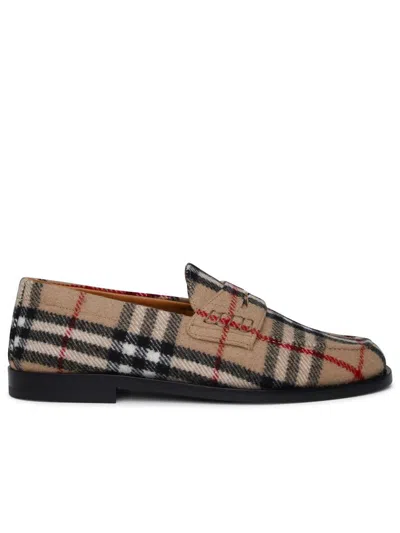 Shop Burberry Beige Wool Felt Loafers