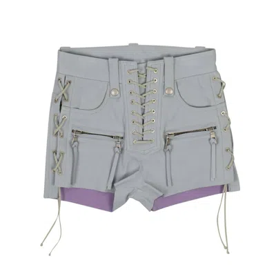 Shop Ben Taverniti Unravel Project Light Leather Plonge Lace-up Shorts - Gray In Grey