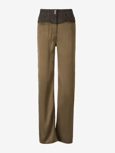 Givenchy Oversized Jeans In Mixed Denim And Viscose In Dark Khaki