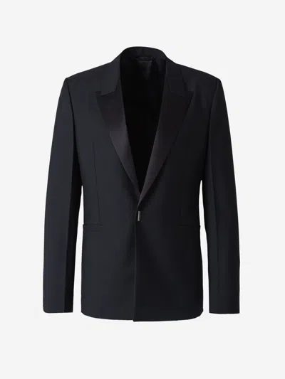 Shop Givenchy Satin And Wool Blazer In Black
