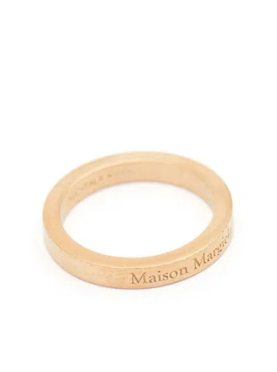 Shop Maison Margiela Gold-colored Ring With Logo Lettering Engraving In Silver Woman In Grey