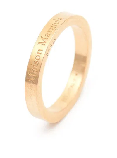 Shop Maison Margiela Gold-colored Ring With Logo Lettering Engraving In Silver Woman In Grey