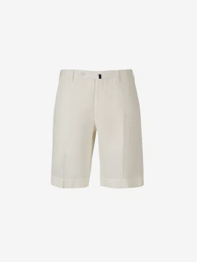 Shop Incotex Cotton And Linen Bermuda Shorts In Navy