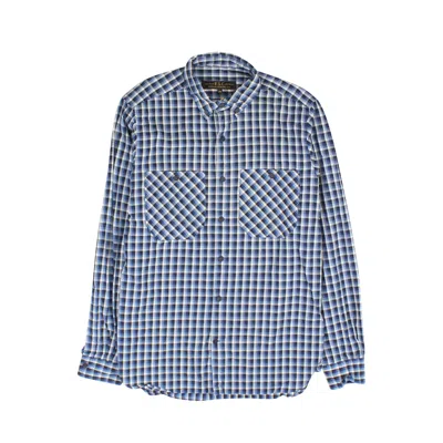 Freemans Sporting Club Blue Checkered Long Sleeve Shirt In Blue