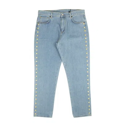 Shop Moschino Couture 95-mcr-1014/36 Za0322_0520_1294 Light Wash  Gold Nailhead Accent Jeans In Blue