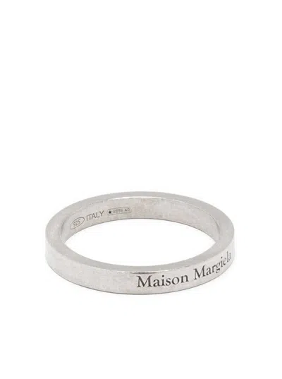 Shop Maison Margiela Ring With Logo Lettering Engraving In Silver Woman In Grey