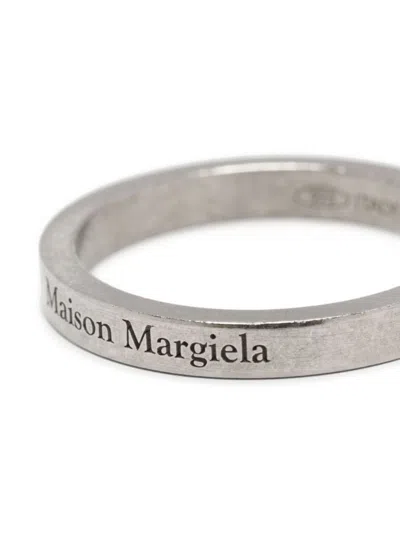 Shop Maison Margiela Ring With Logo Lettering Engraving In Silver Woman In Grey